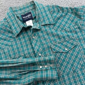 Wrangler Western Shirts Mens Plaid Long Sleeve Pearl Snap Button Green Size L